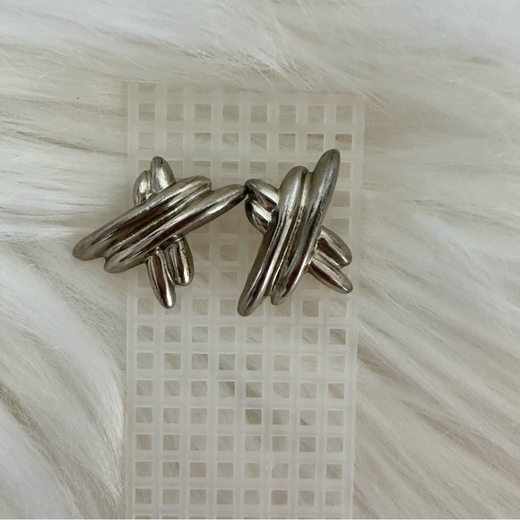 Vintage Stylized Cross X 3/4” Silver-Tone Pierced Earrings - Picture 2 of 4